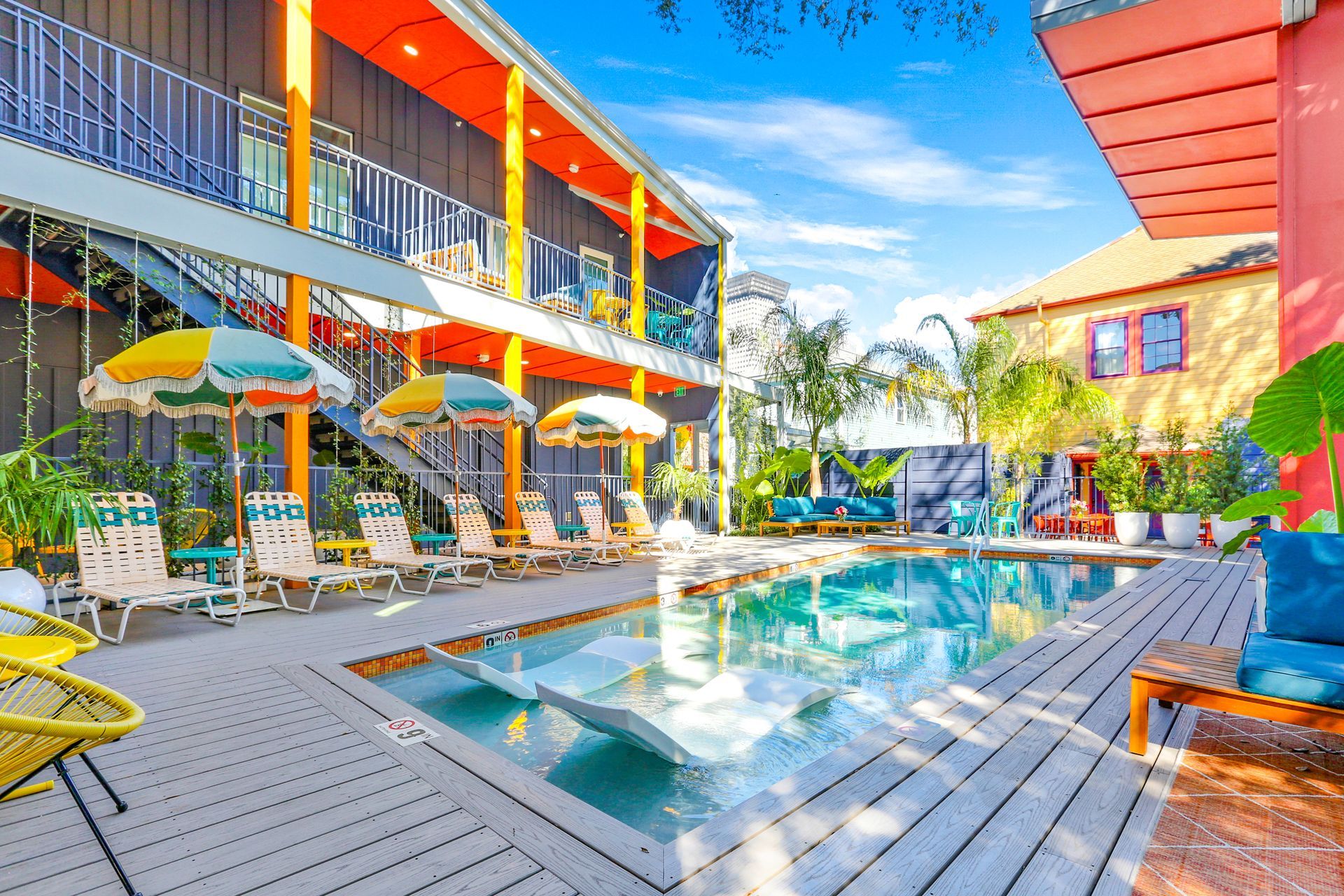 The heated pool and courtyard at The Syd
