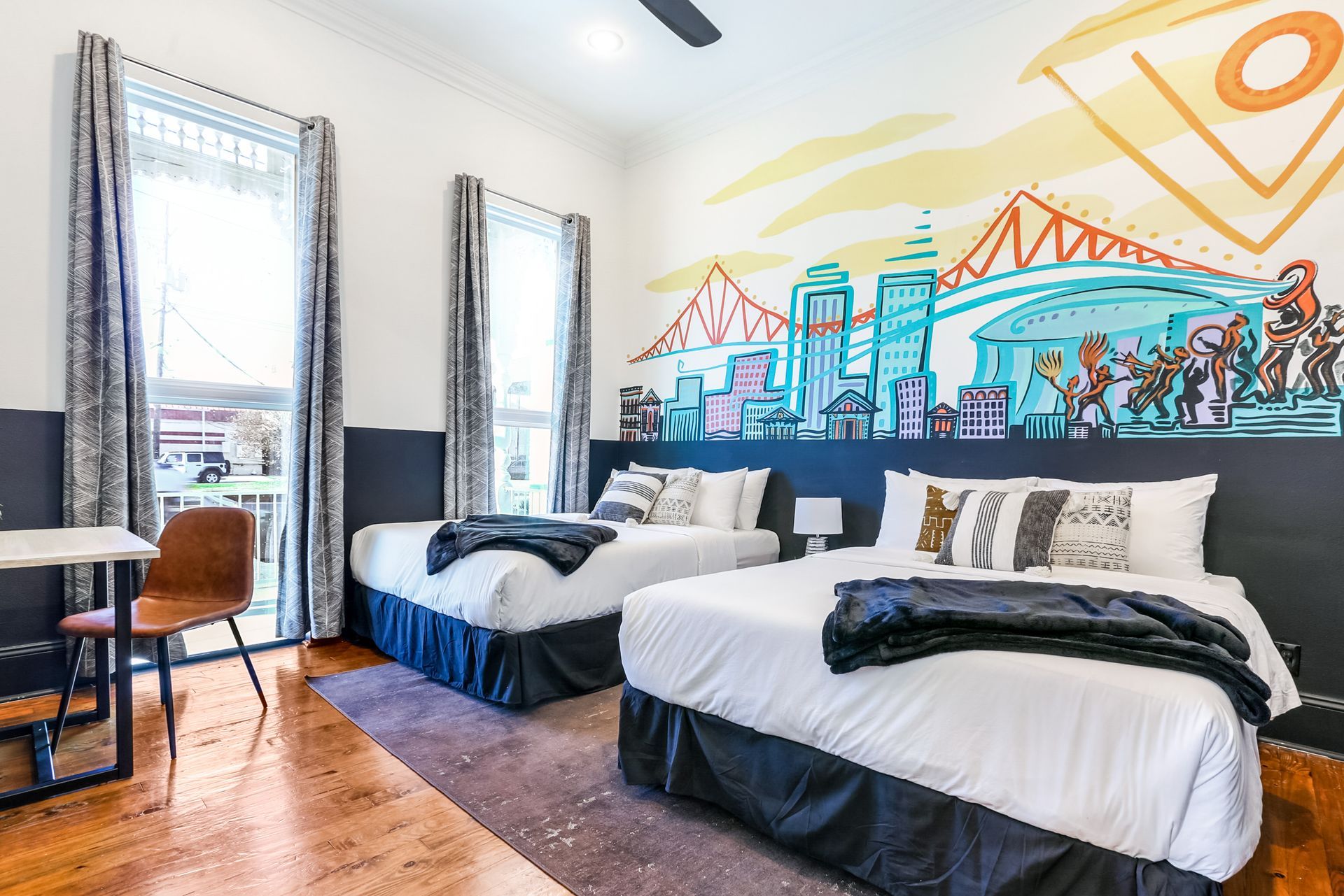 The bird-of-paradise mural at a Marais home